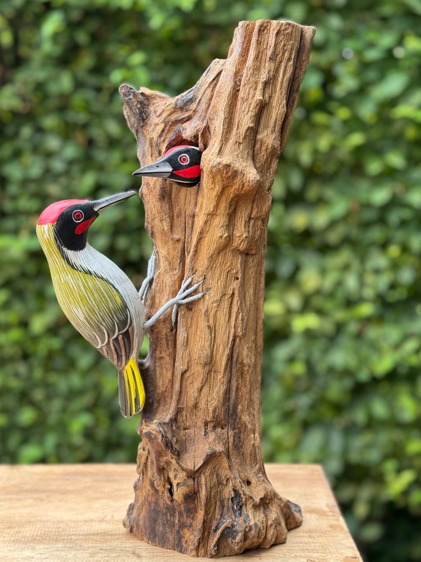 Spechten Duo op Gamalhout – Groen of Bont – 45 cm