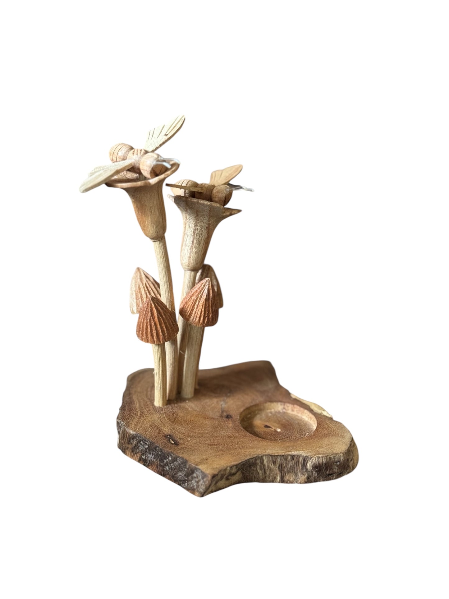 Plateau met theelicht, paddenstoelen, bloemen & bijtjes – 15 cm