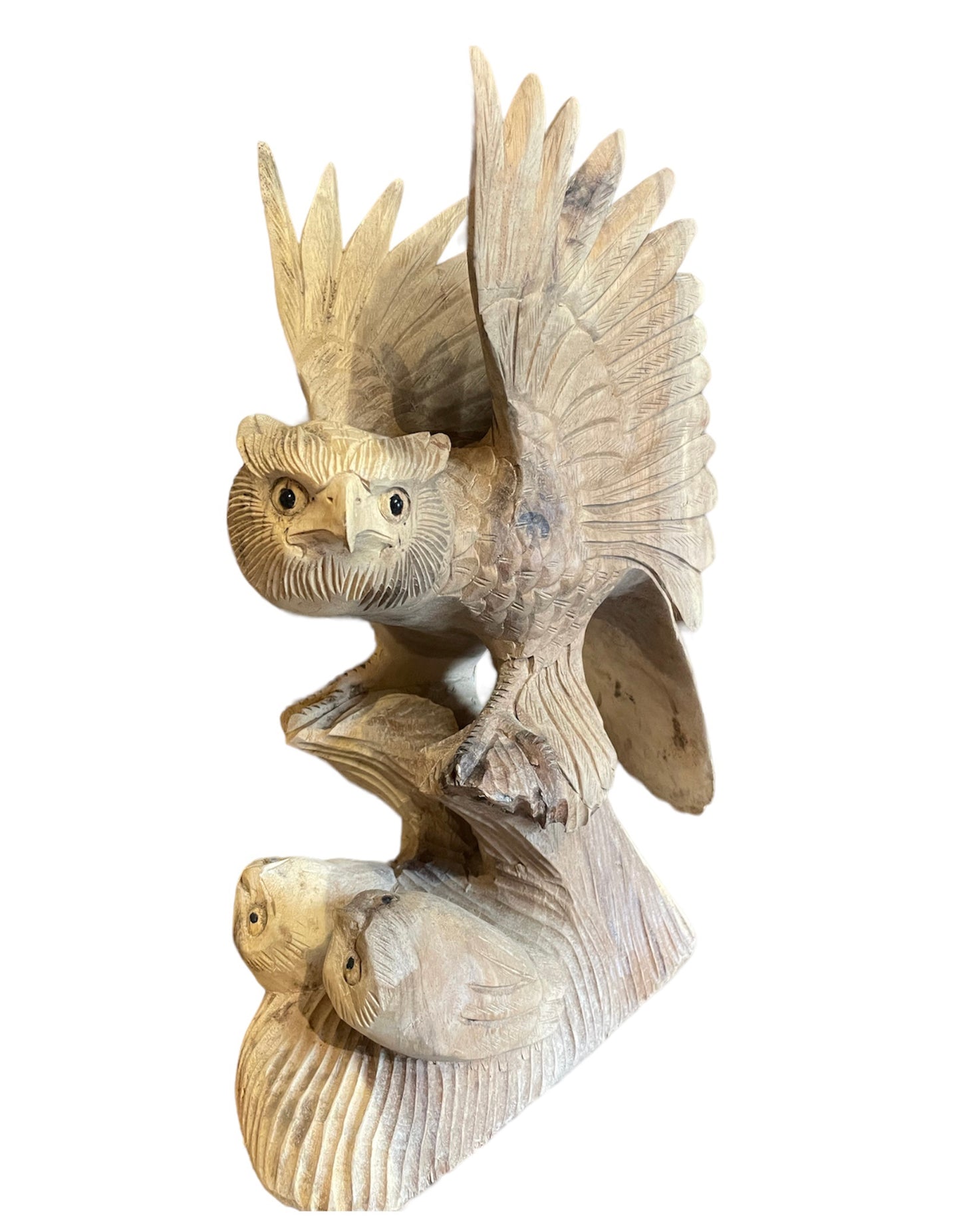 Uil met baby's suar wood 40cm