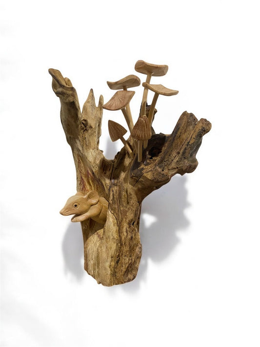 Muis met paddenstoelen op stronk – ca. 25–27 cm