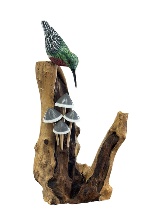 Kolibrie op Rootwood met Paddenstoelen – 37 cm