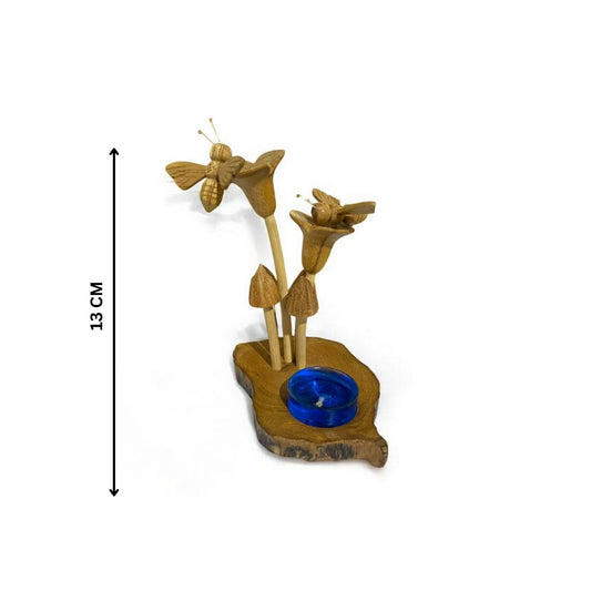 Plateau met theelicht, paddenstoelen, bloemen &amp; bijtjes – 15 cm