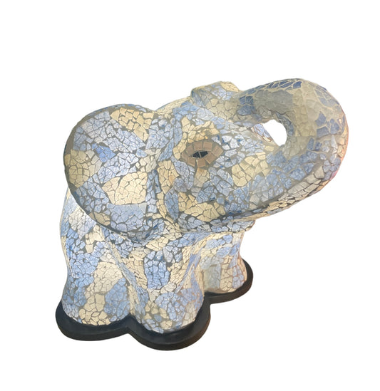 Mozaiek lamp elephant blauw/wit 30cm