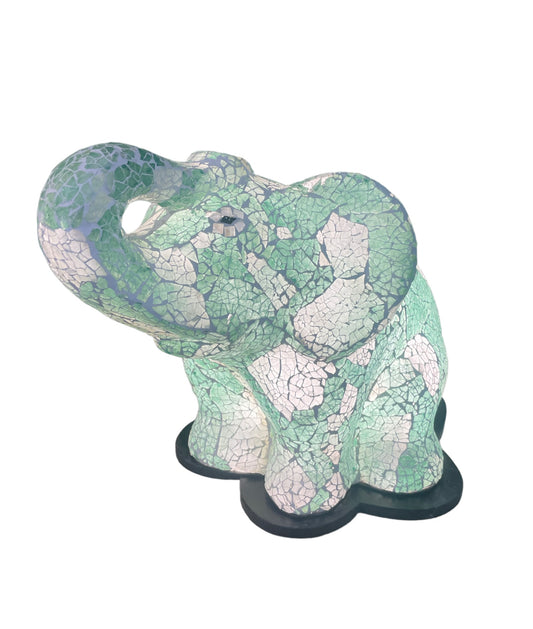 Mozaiek lamp elephant groen/wit 30cm
