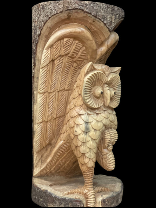 Owl standing round wood 50cm